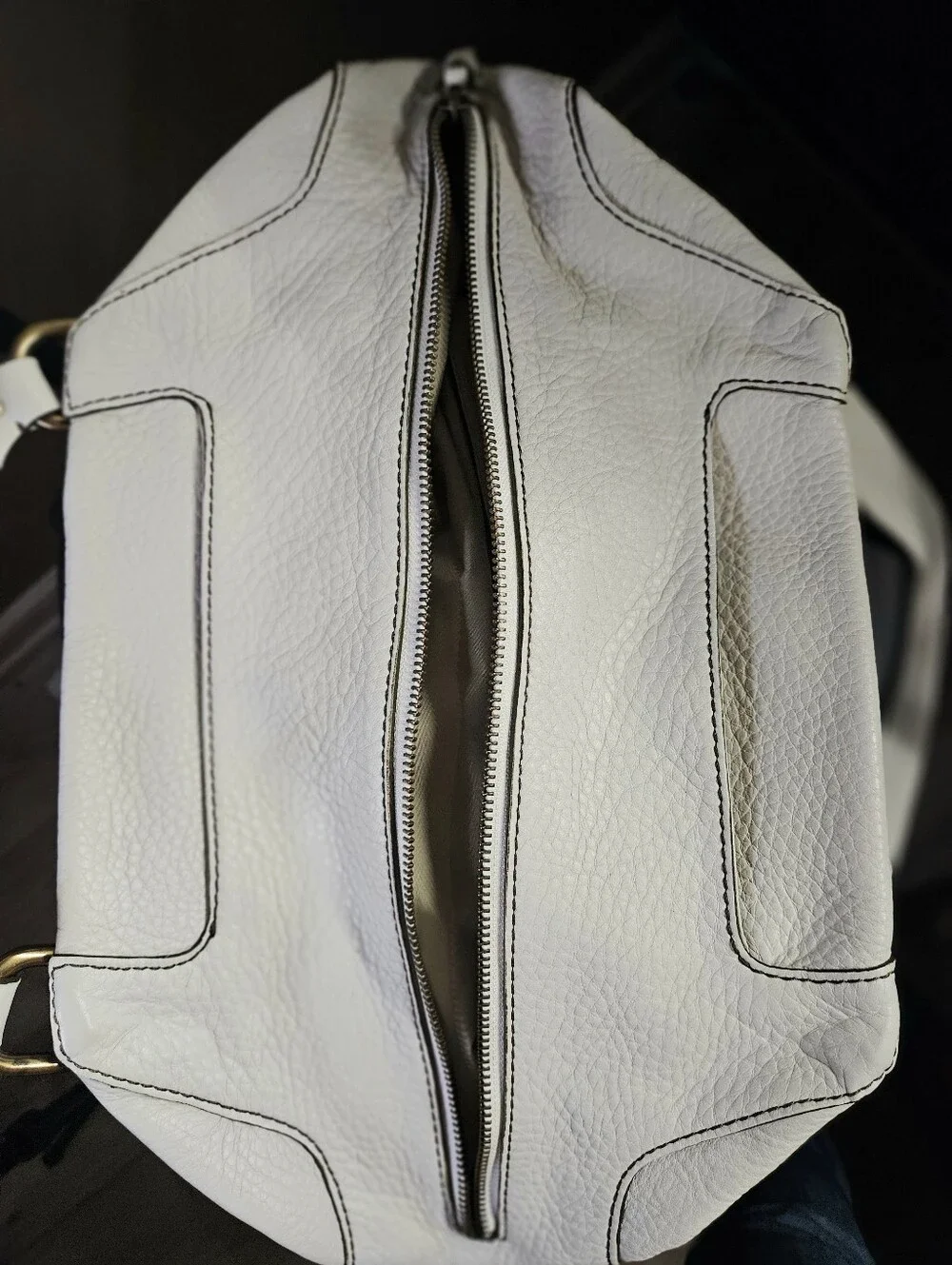 Cole Haan White Pebbled Leather Slouchy Satchel